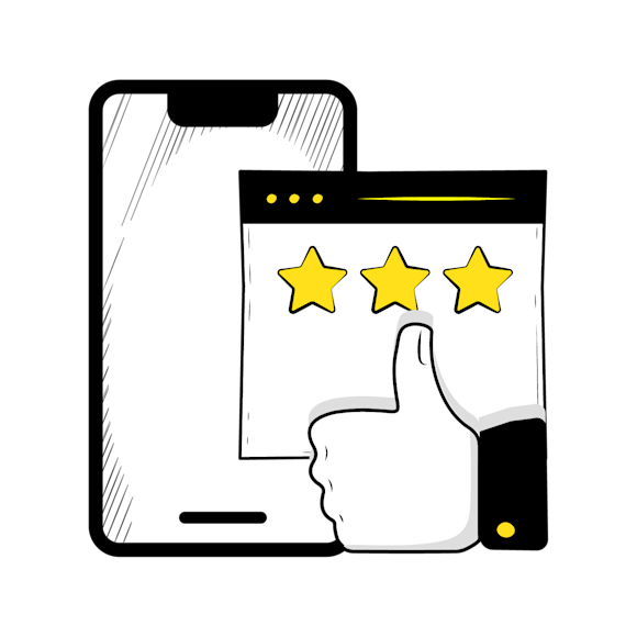 good ux/ui - Illustration of a mobile phone screen showing a three-star rating display with yellow stars against a white background
