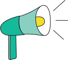teal-colored megaphone with yellow accents 
