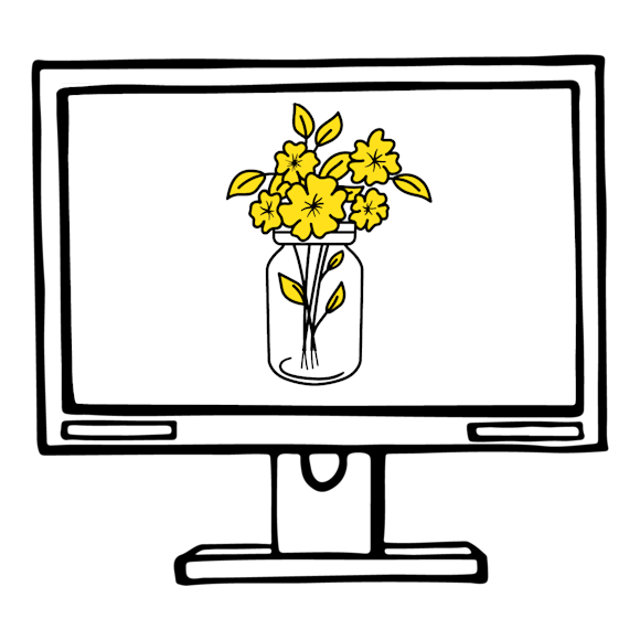 Vase and flowers on a computer screen