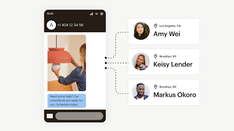 An automated MMS being sent only to customers who are located in Brooklyn, New York, or Los Angeles, California.