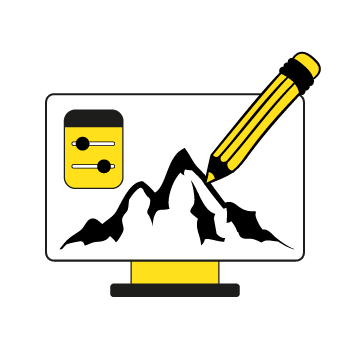 brand blog benefits - illustration of a computer screen with a pencil and drawing tools