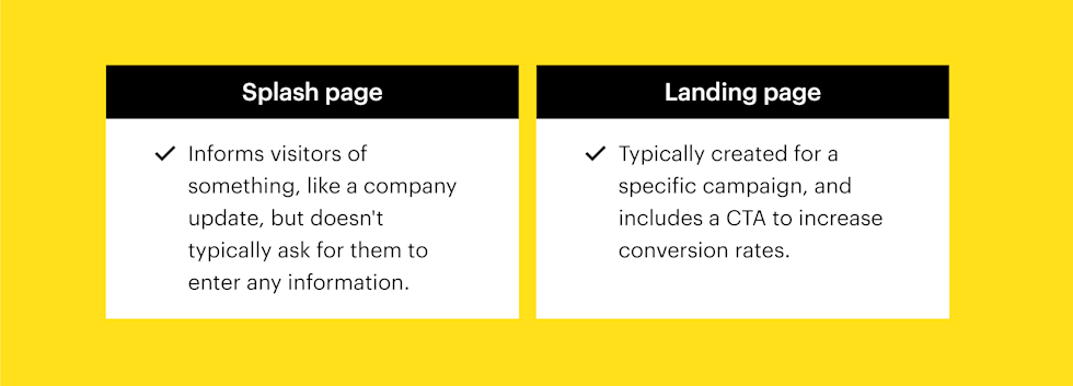 Differences between a splash page and a landing page