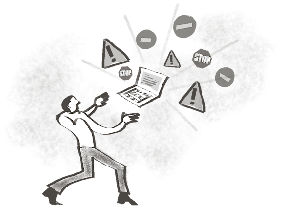 Person with laptop and security notifications