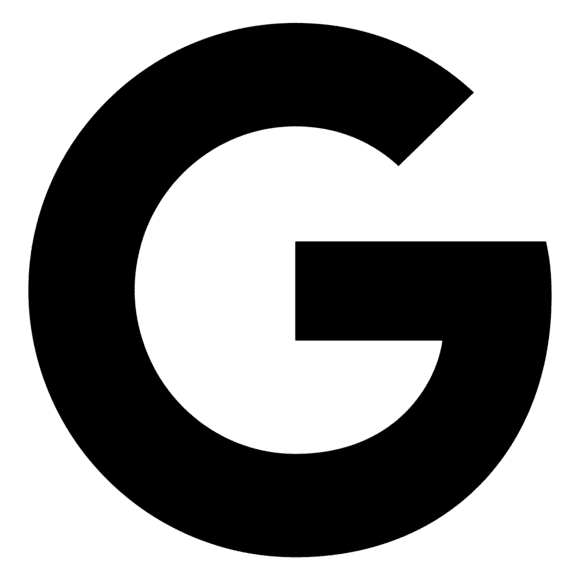 Black letter G logo on white background, representing Google's brand icon