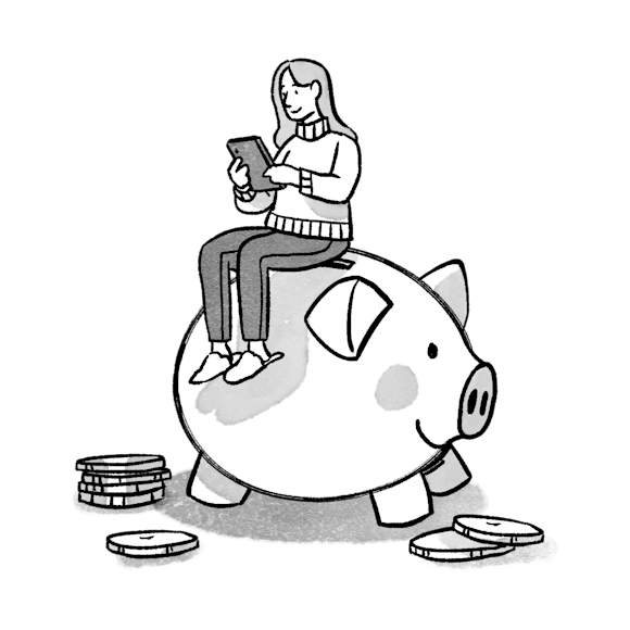 Person sitting on a large piggy bank