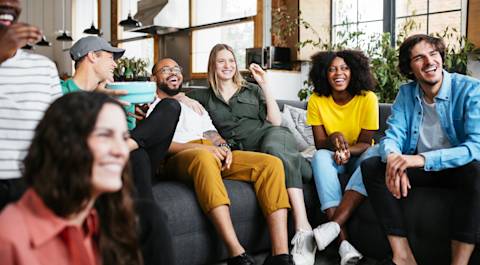 Large team meeting in a modern office