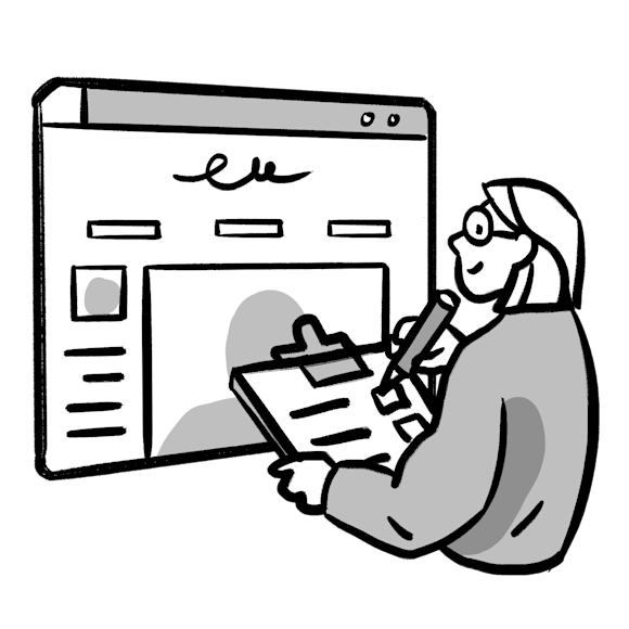 Person analyzing website and going through checklist