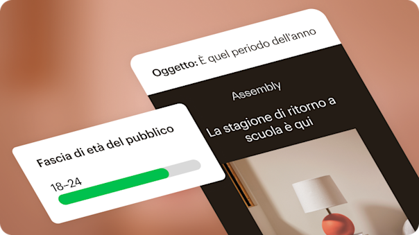 Visualizzazione di un esempio di email che promuove i saldi per il ritorno a scuola. Questa email è stata personalizzata per il pubblico target, in questo caso una fascia di età compresa tra i 18 e i 24 anni.