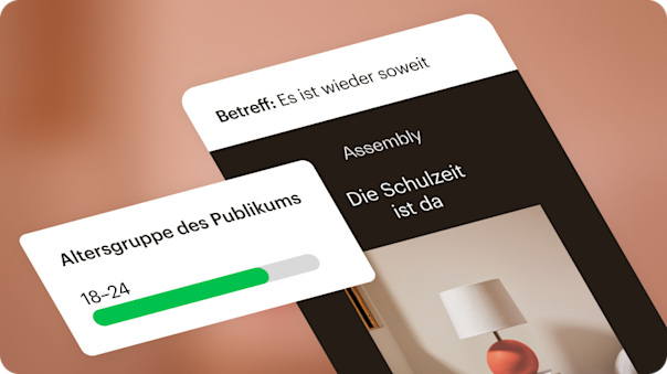 Eine Visualisierung einer Beispiel-E-Mail, die für Verkäufe zum Schulanfang wirbt. Diese E-Mail wurde auf die Zielgruppe personalisiert, in diesem Fall auf eine Altersgruppe von 18–24 Jahren.