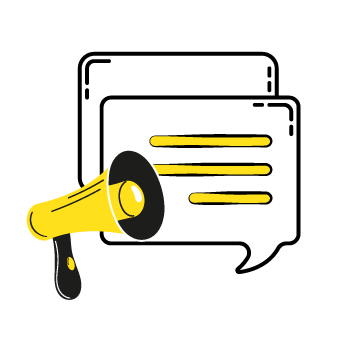 A megaphone and a speech bubble