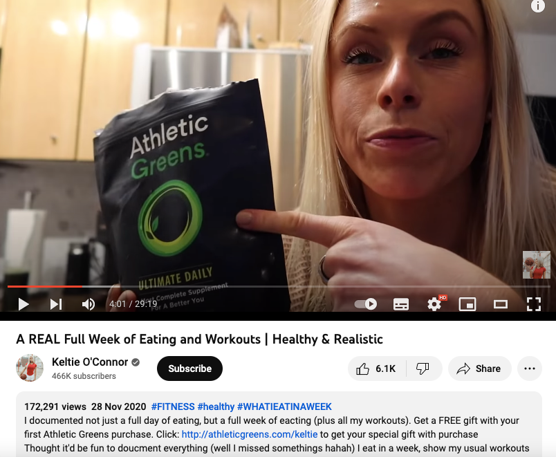 Athletic Greens YouTube influencer