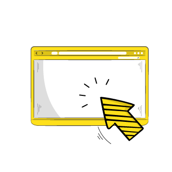 landing page - Simple line drawing of a browser window with yellow accents and a yellow cursor