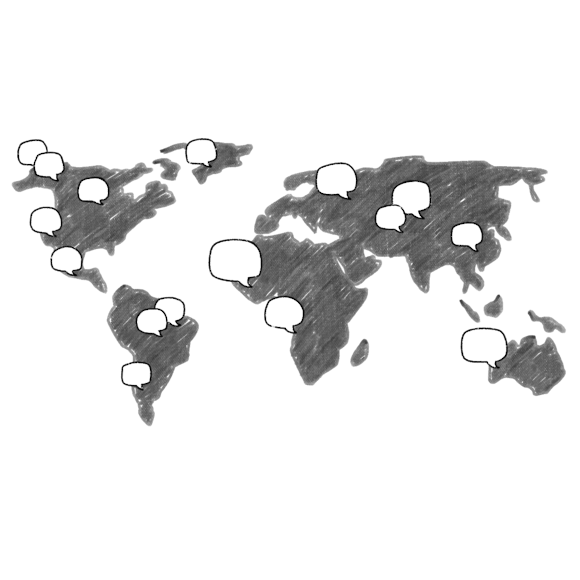 map of the globe with chat boxes over certain countries and regions