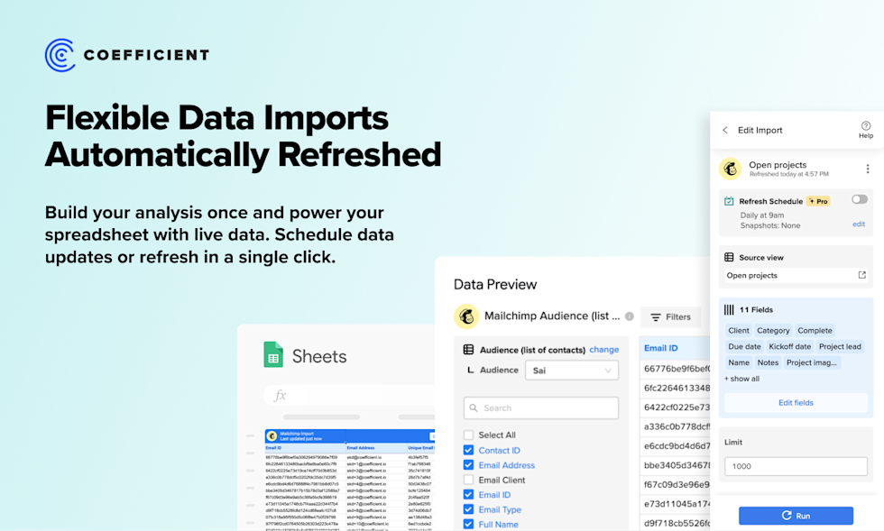 Import your data once and keep it on a live schedule. Enable broader team transparency on email performance right inside of your Google Sheets.