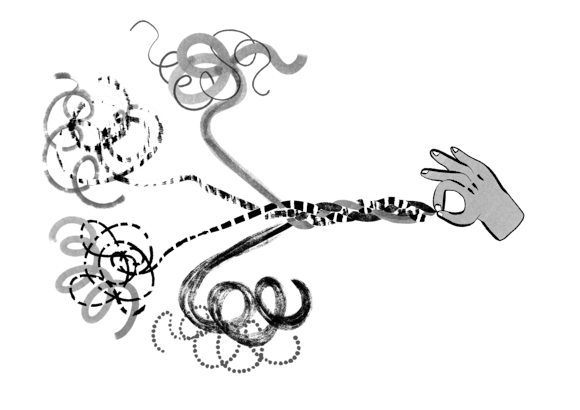 Hand holding twirling string design