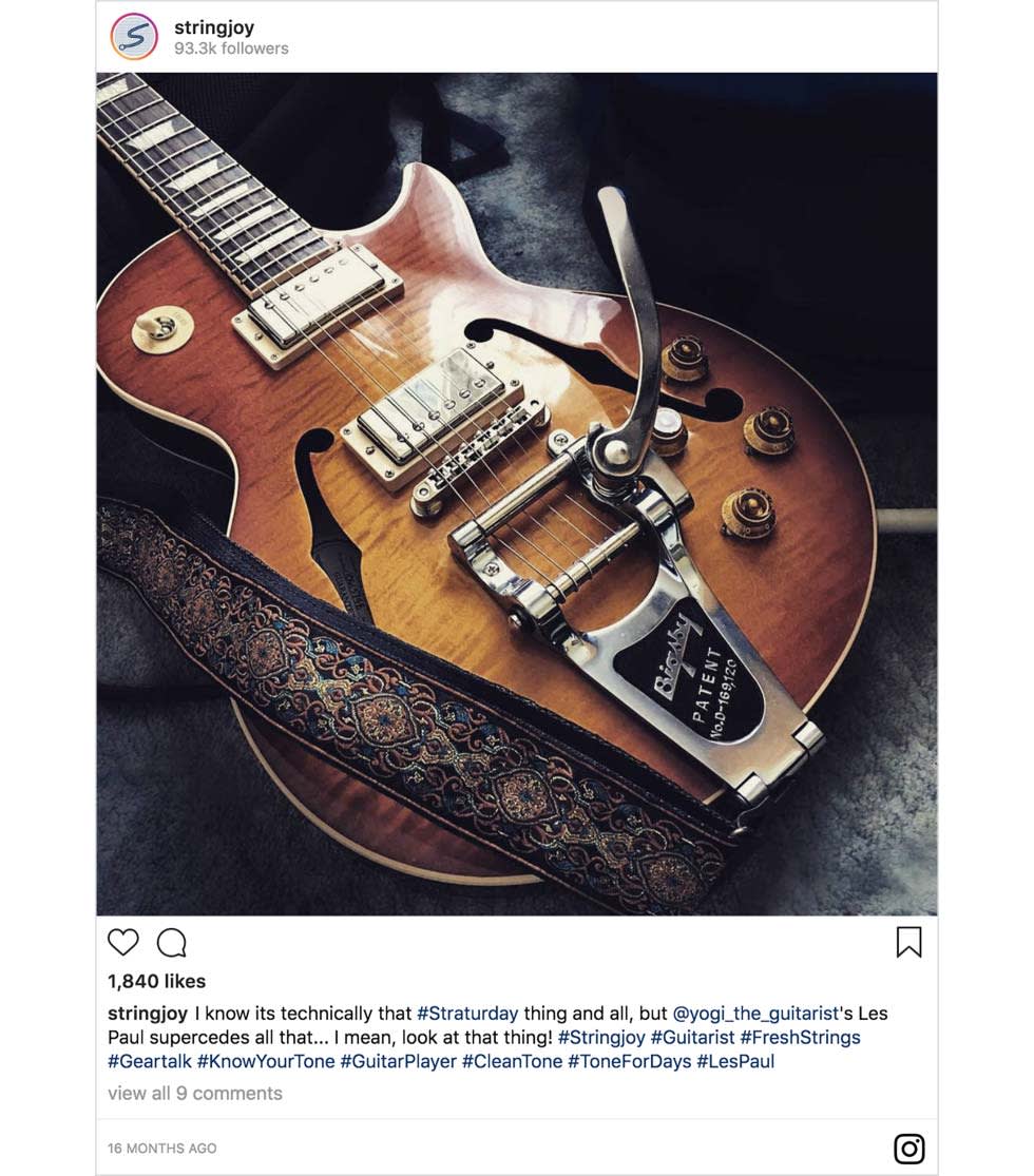An Instagram post from Stringjoy featuring a guitar