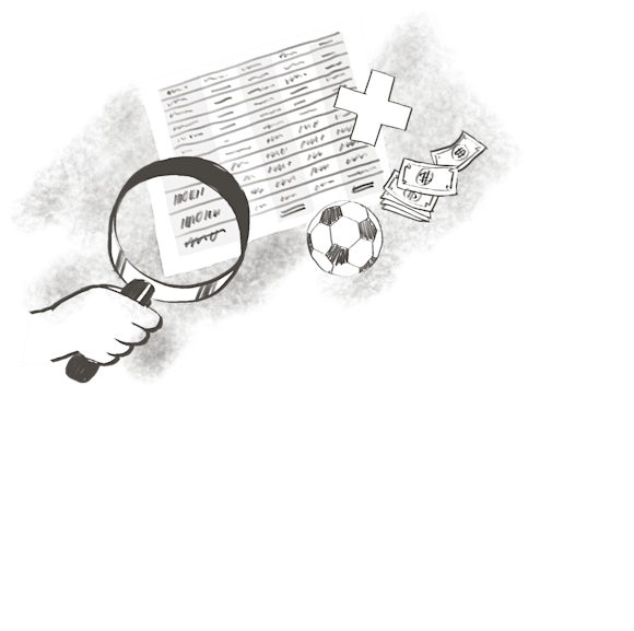 magnifying glass in front of a data table
