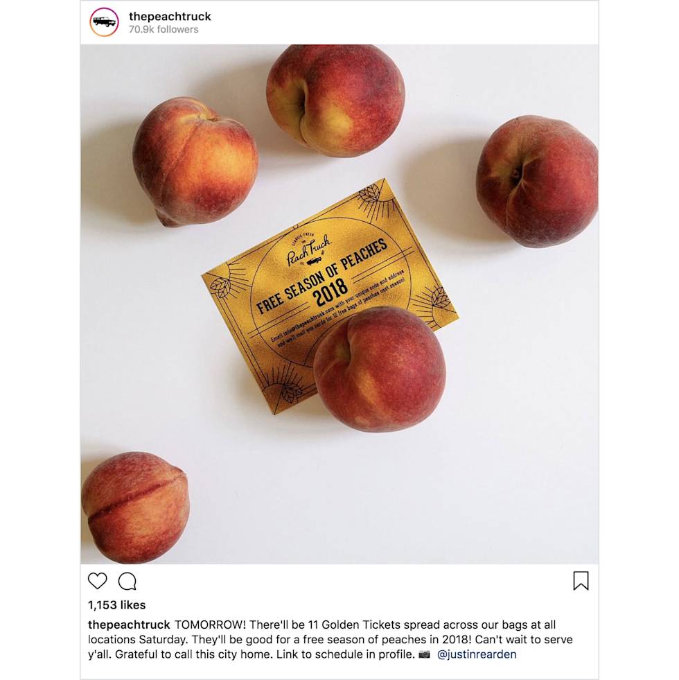 An instagram post from @thepeachtruck account