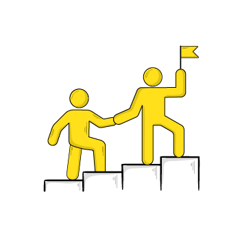 servant leadership - Yellow stick figures working together to climb stairs