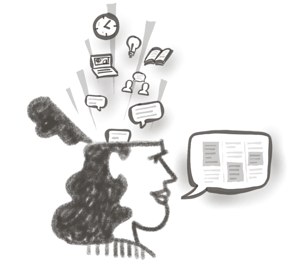 Person with speech bubble and ideas 