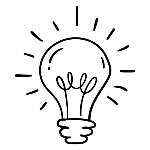 line drawing of a glowing light bulb with radiating lines suggesting illumination