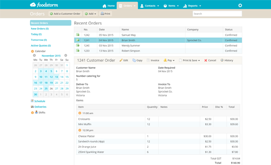 Image of foodstorm order dashboard