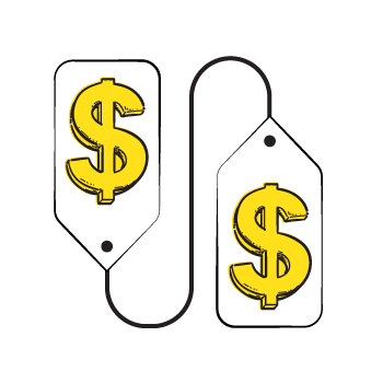 price elasticity of demand - illustration of 2 price tags with dollar sounds