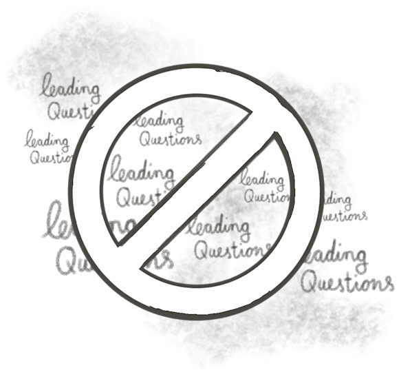 prohibition sign in front of “leading questions”