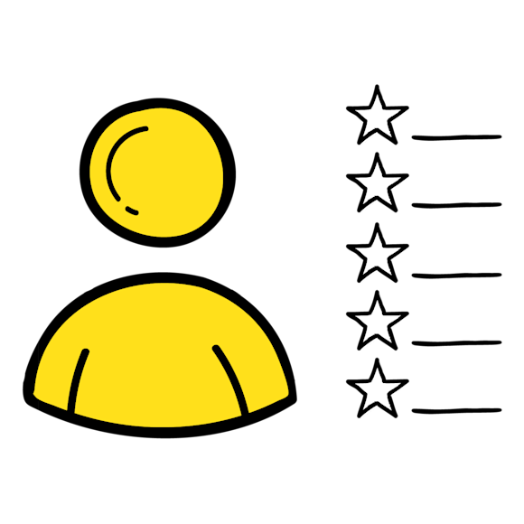Graphic of a person icon next to a list with five bullet points