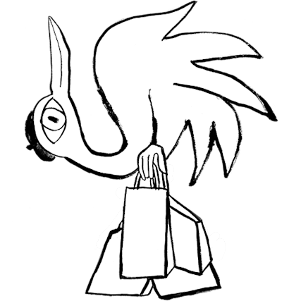 Illustration of a bird holding shopping bags