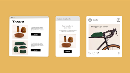 Examples of a landing page, marketing email, and social ad with cohesive content and messaging.