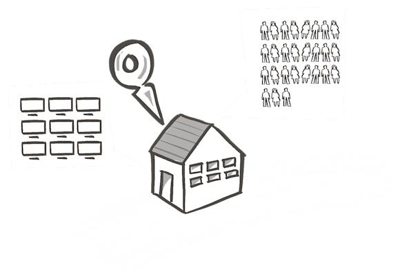 House with boxes to show number of people and devices