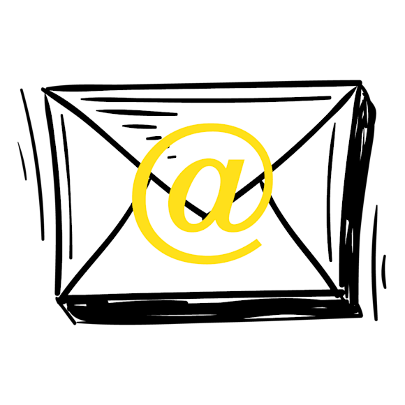 Graphic of an email with an @ symbol on it
