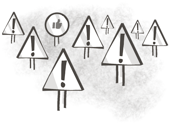 caution signs with a single thumbs up sign