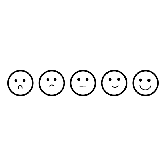 different smiley faces ranging sad to happy