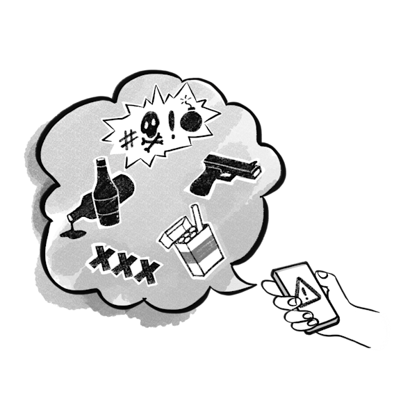 Phone with speech bubble showing different violation types