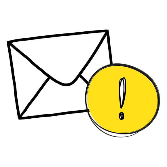 Graphic of an email with an exclamation mark next to it