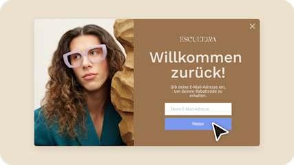 Beispiel für ein Pop-up-Formular einer fiktiven Marke namens Escultura, das Besuchern einen Rabattcode im Austausch für eine Registrierung mit ihrer E-Mail-Adresse anbietet.