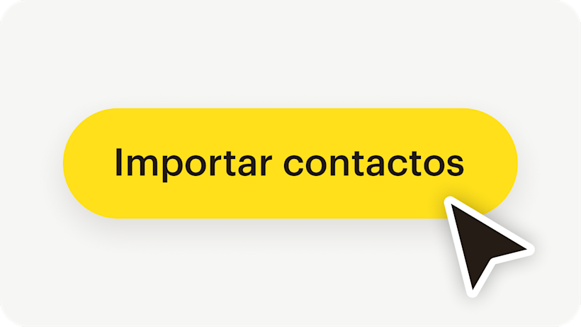 Imagem mostrando a interface abstrata de usuário flutuante de um cursor de mouse em cima de um botão, demonstrando como o usuário pode importar perfis de clientes somente por SMS.