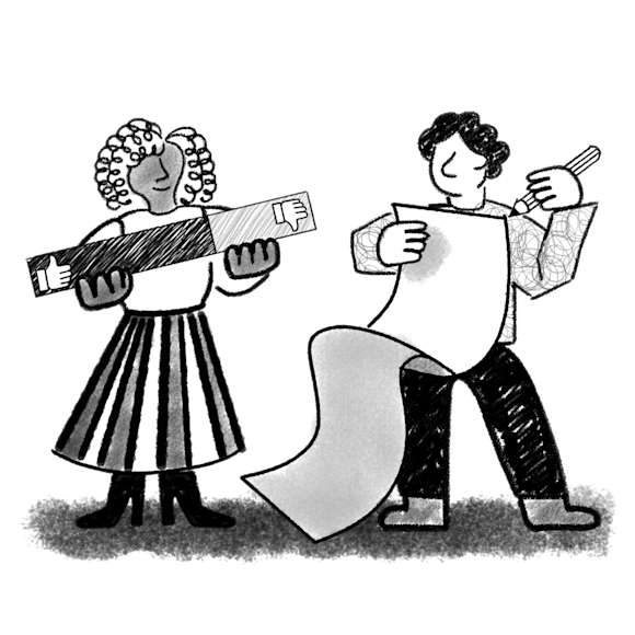 One person taking a poll, one person taking a survey