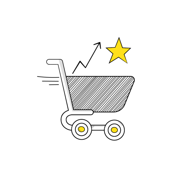 shopping card with trending arrow and star