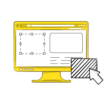 eye tracking influences design - Yellow computer monitor displaying layout elements with a striped cursor icon clicking on the screen