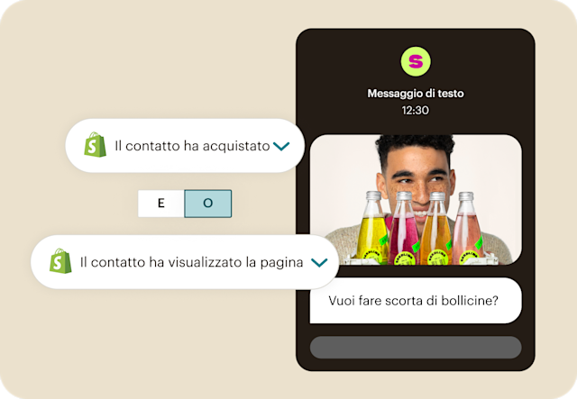 Un messaggio SMS di Mailchimp basato sui segmenti Shopify sincronizzati per aiutarti a personalizzare il marketing e a fidelizzare i clienti.