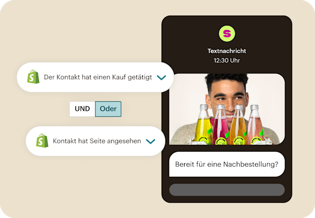 Eine SMS-Nachricht von Mailchimp mit synchronisierten Shopify-Segmenten, um das Personalisieren deines Marketing und Gewinnen von Folgegeschäften zu unterstützen.