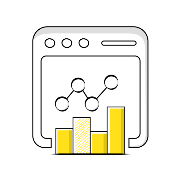 Setting clear goals for your influencer campaign concept - Line graph and bar chart showing data trends in a browser window, with yellow bars and connected data points above