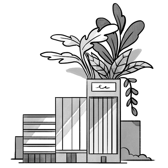 Buildings with plants growing out of the top