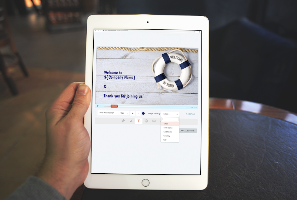 Image of tablet showing Hippo Video interface