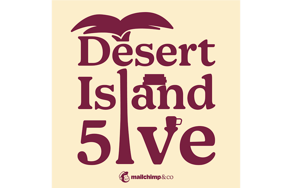 Desert Island Five Logo with palm tree and books
