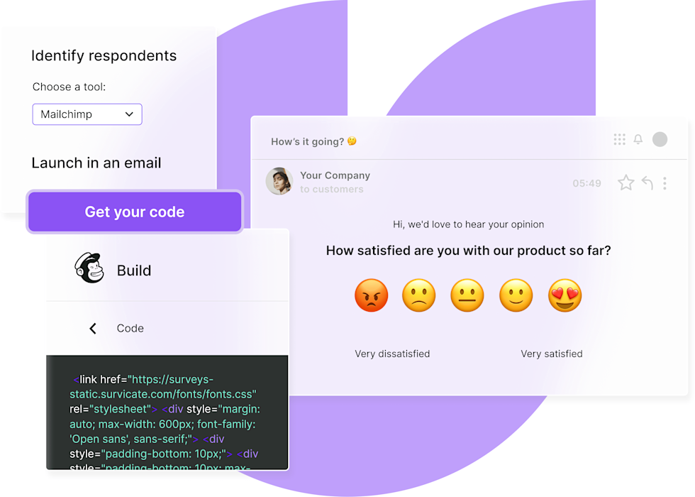 An image of sample Survicate code for Mailchimp.