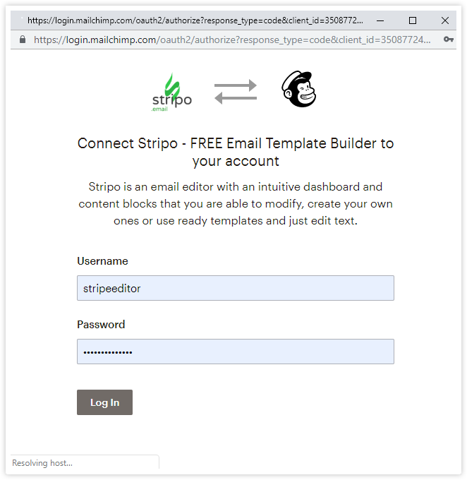 Image of connecting Stripo to Mailchimp account